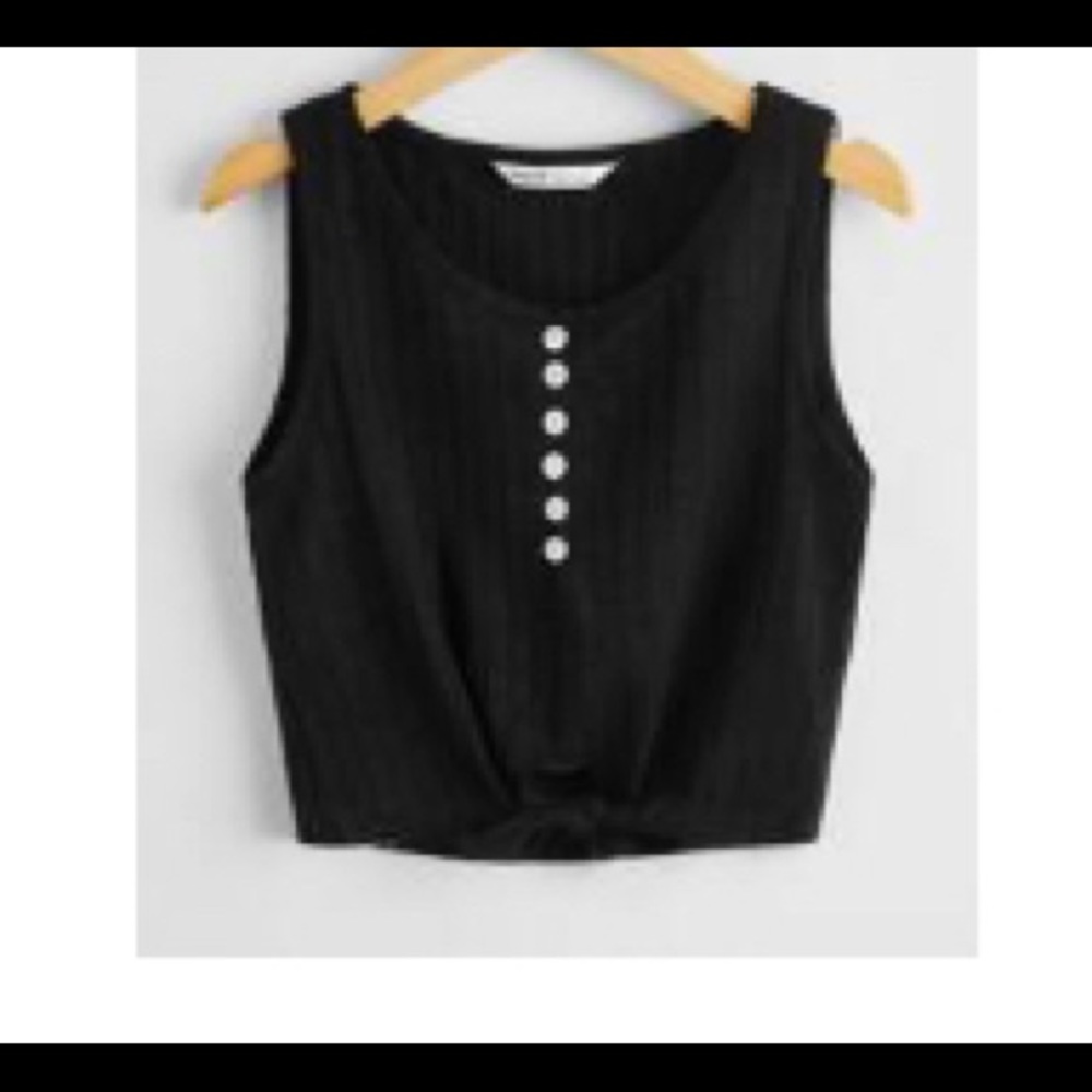 Black crop, button, tank top, Shein.